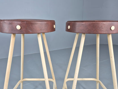 2 Vintage Bar Stools Cream metal frames with Vinyl Seats 1950s Retro EB12529