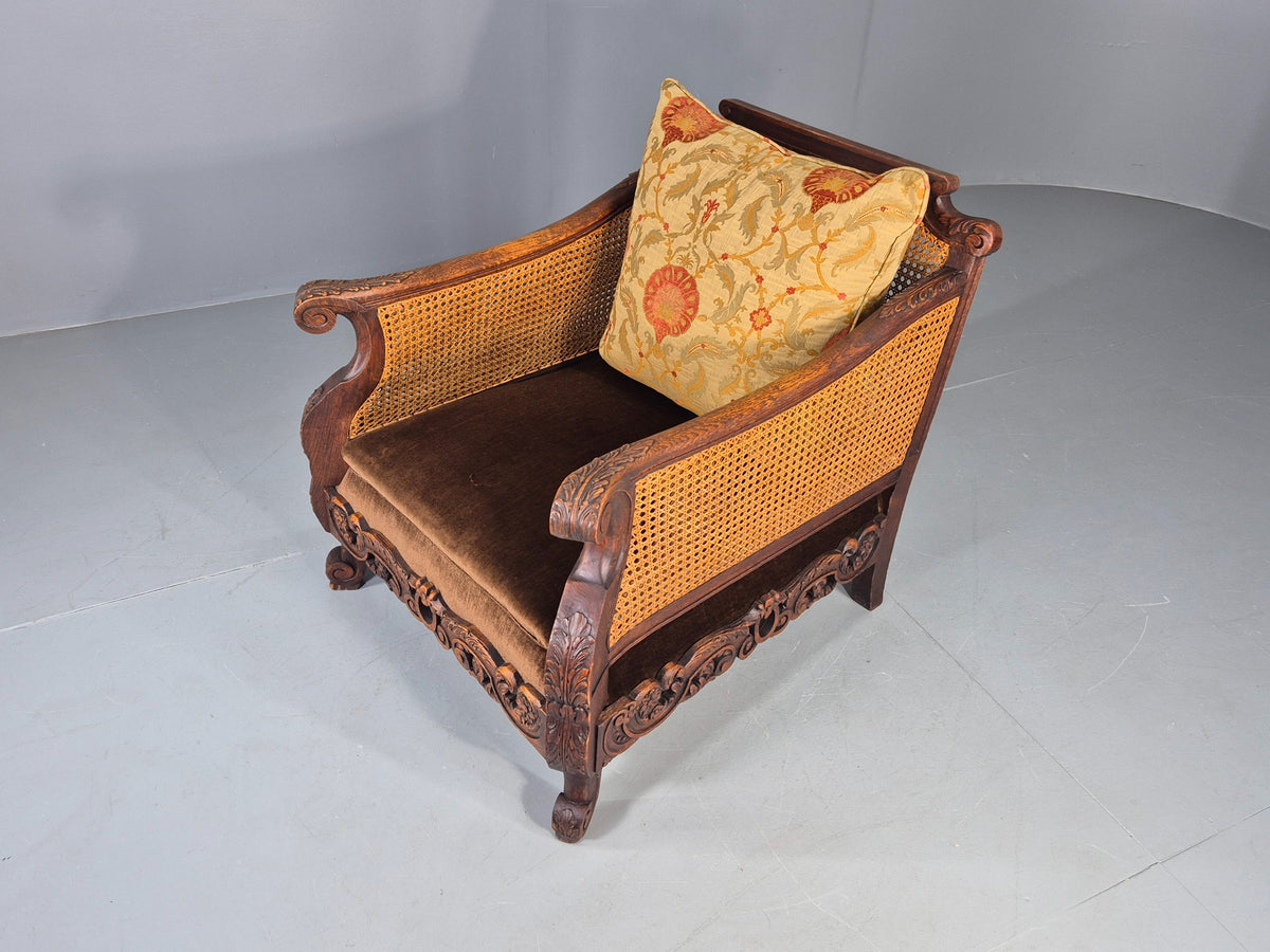 Vintage Danish Oak Lounge Chair Antique Bergere Carving Baroque 1920s EB12677