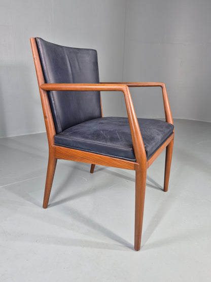 Vintage Mid Century Teak Armchair Blue Leather 1960s Retro EB11903