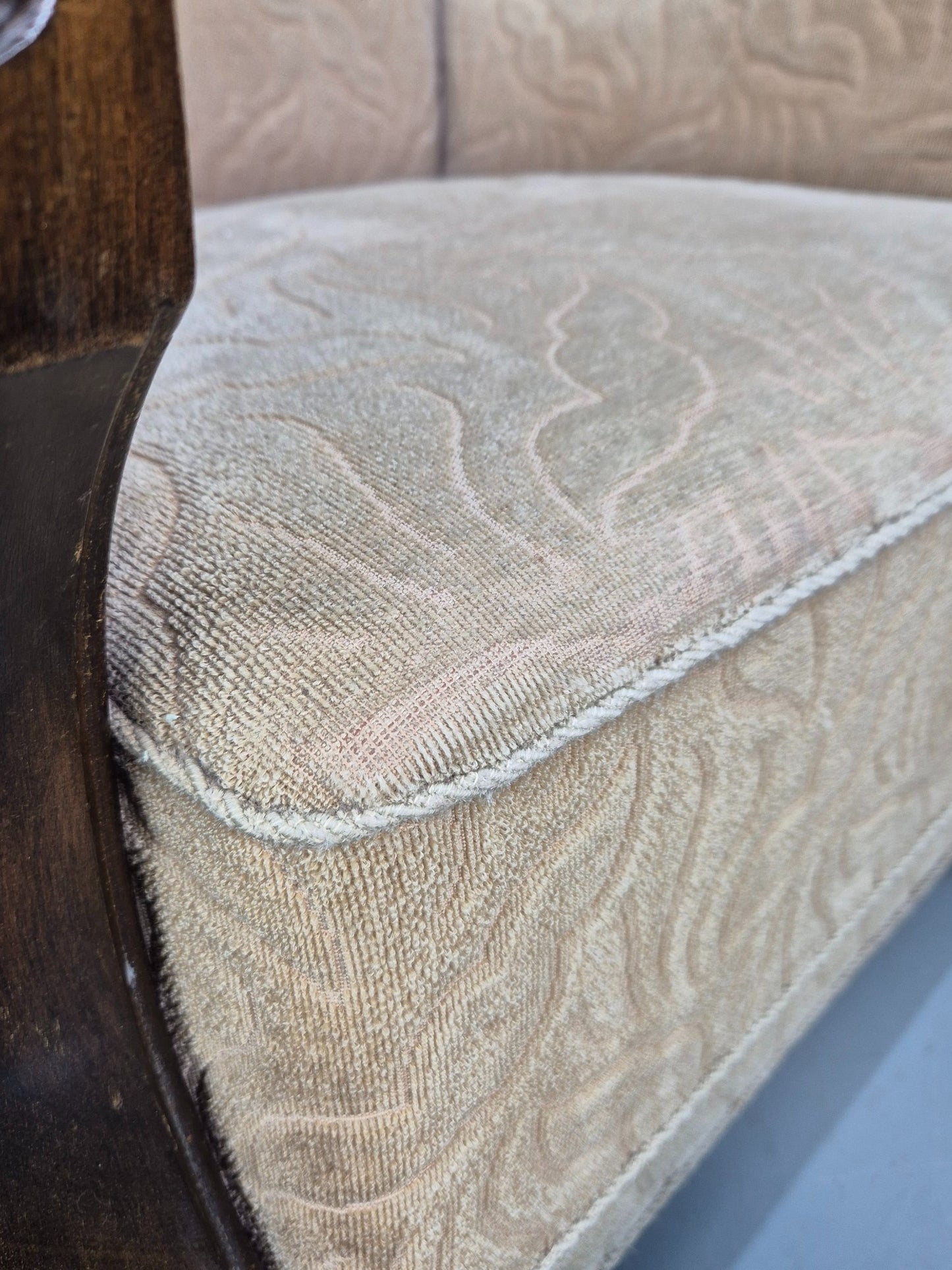 Antique Danish Art Deco Armchair Cream Moquette Beech Frame 1920s EB02887