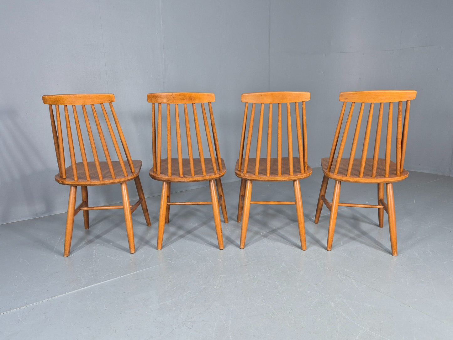 4 Vintage 1970s Retro Dining Chairs Scandinavian Stick Back Design EB12257