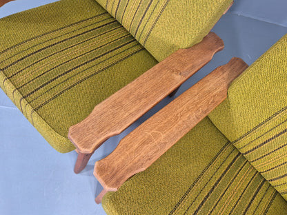 2 Vintage Lounge Chairs 1970s Danish Kjaernulf Oak Frames Green Cushions EB12780