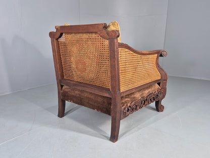 Vintage Danish Oak Lounge Chair Antique Bergere Carving Baroque 1920s EB12677