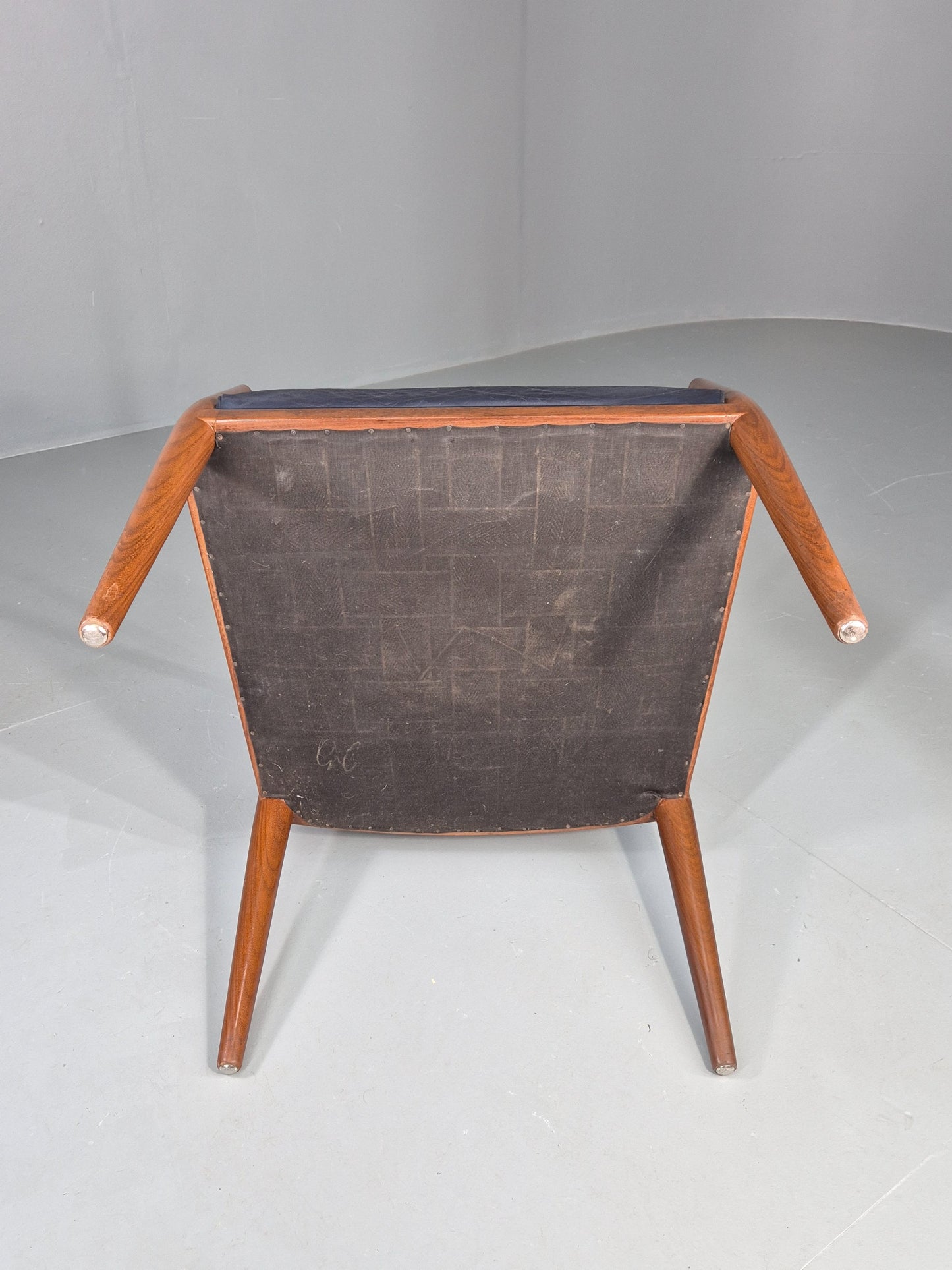 Vintage Mid Century Teak Armchair Blue Leather 1960s Retro EB11908