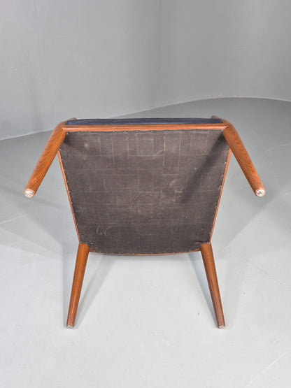 Vintage Mid Century Teak Armchair Blue Leather 1960s Retro EB11908