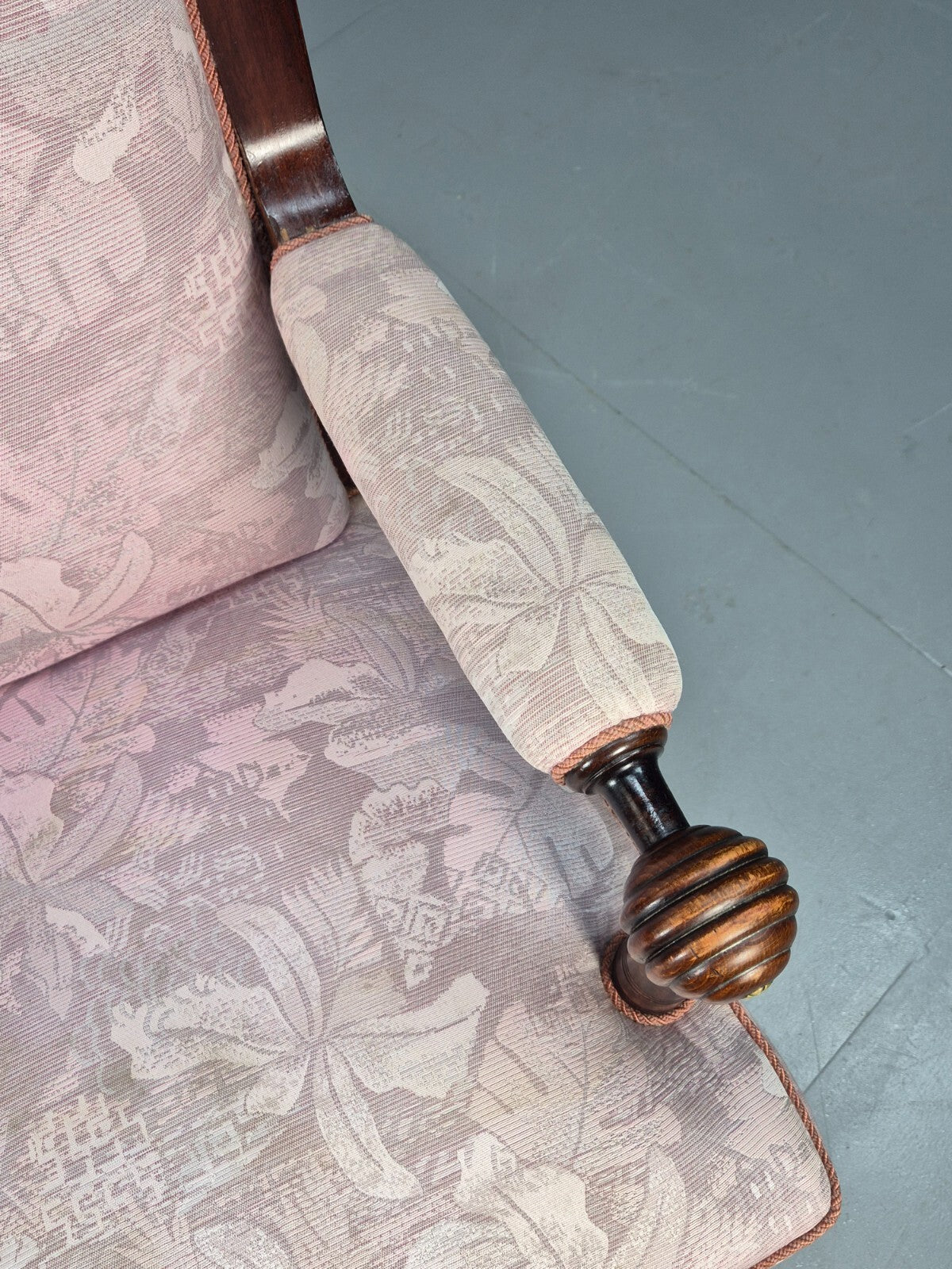 Antique Danish Empire Style Lounge Chair Floral Pink Upholstery  EB9039 VCLO