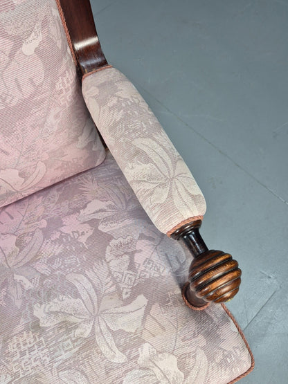 Antique Danish Empire Style Lounge Chair Floral Pink Upholstery  EB9039 VCLO