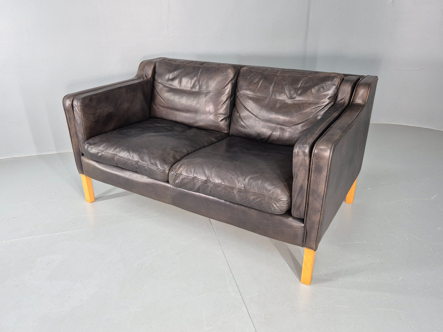 Vintage 2 Seater Sofa Mid Century Danish Leather Retro 1980s EB12227