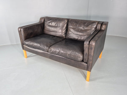 Vintage 2 Seater Sofa Mid Century Danish Leather Retro 1980s EB12227