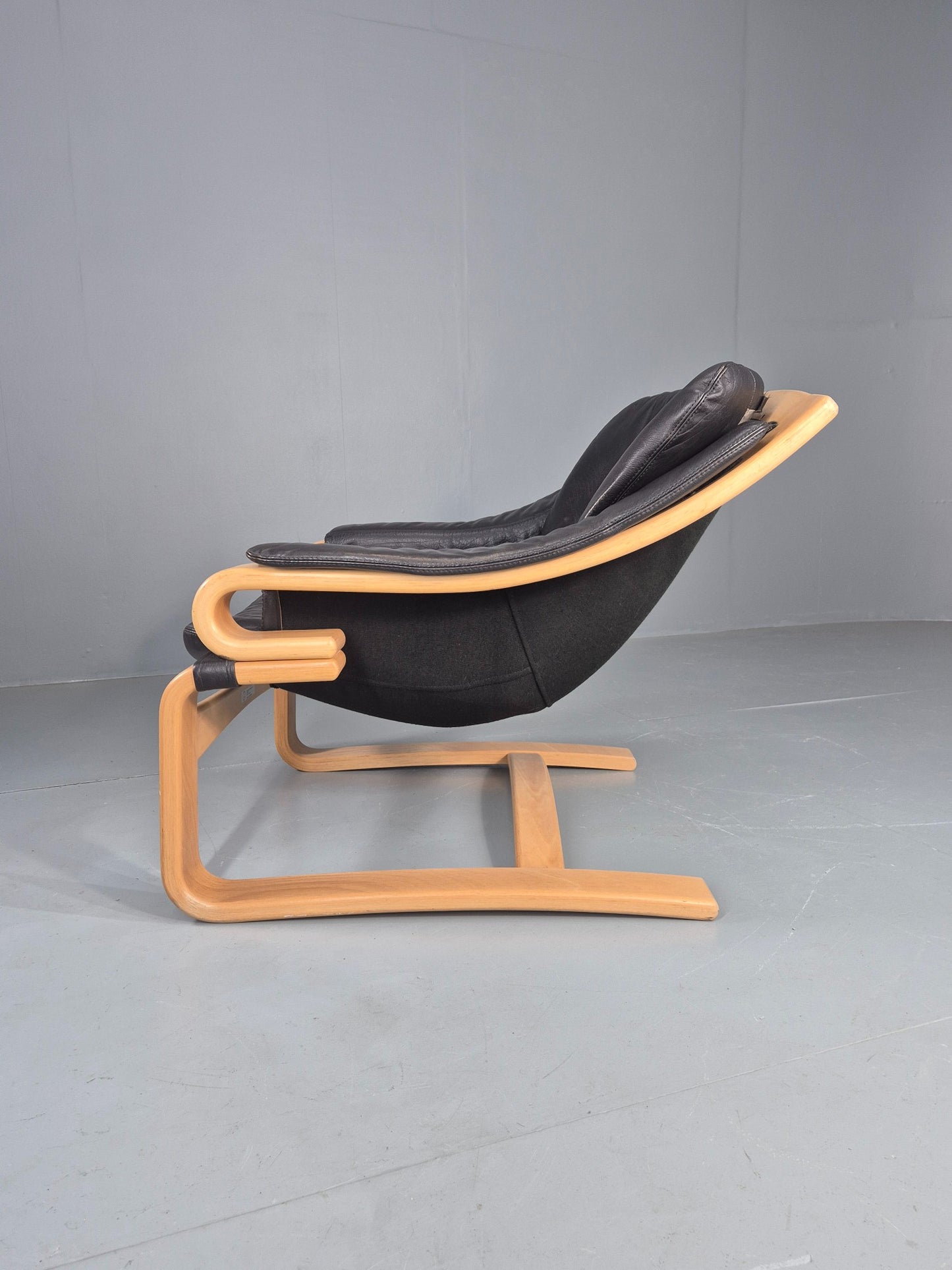 Vintage 1970s Lounge Chair Krokken By Fribytter Leather Bentwood Retro EB11999