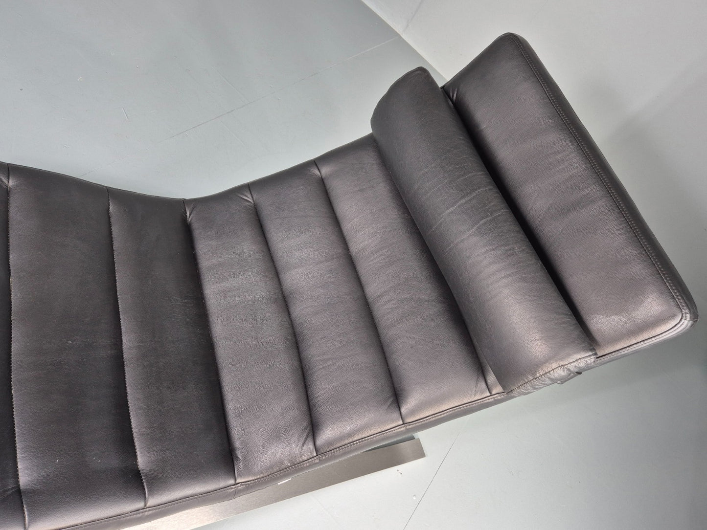 Vintage Bo Concept Chaise Longue Black Leather Brushed Steel Modern  EB12469