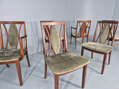 6 Vintage G Plan Teak Dining Chairs X Frame Green Seats 1970s Retro EB12260