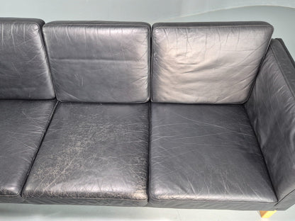 Vintage Danish 3 seater Sofa Black Leather 1980s Retro MCM EB12453