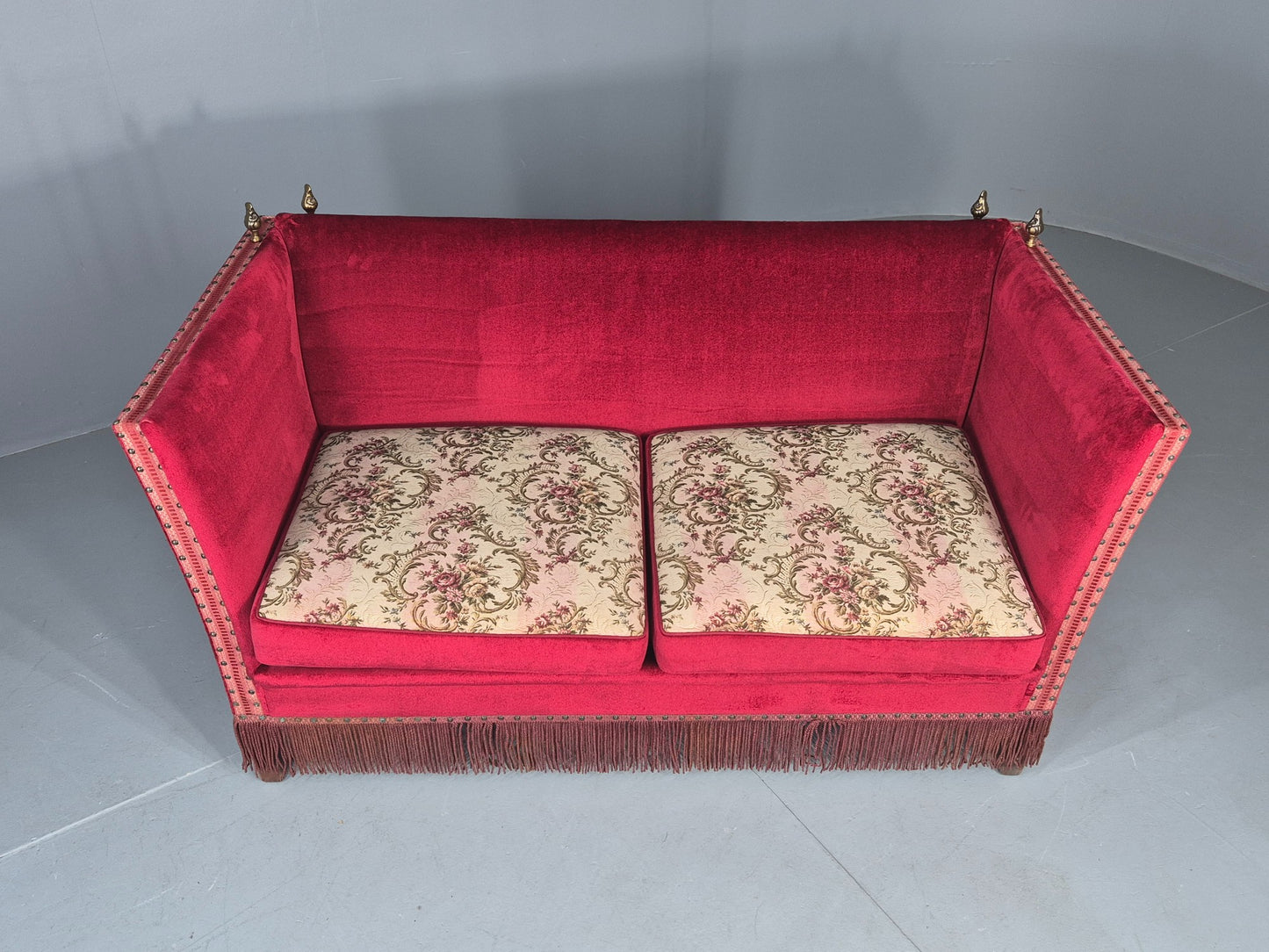 Vintage Danish 2 Seater Sofa Knole Style Red 1950s Tassels Drop End EB12720
