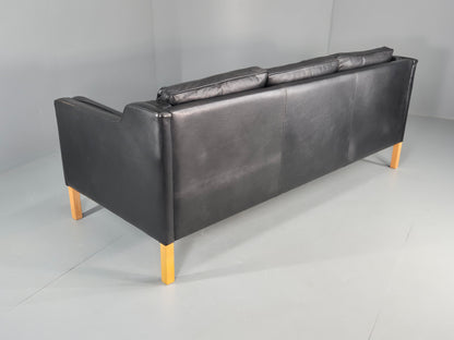 Vintage 3 Seater Sofa Danish Black Leather 1980s Retro MCM Quality EB12434