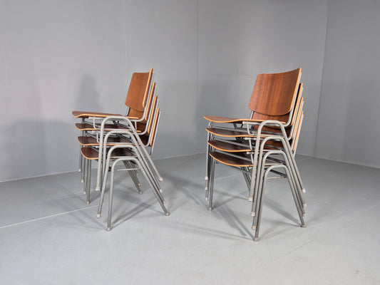 8 Vintage Danish Industrial Chairs Mid Century Teak and Steel Retro EB12665