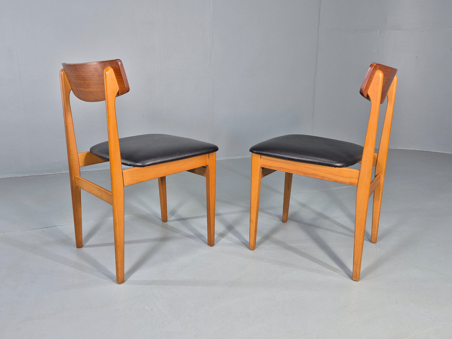 2 Vintage 1960s Dining Chairs Beech Teak and Vinyl Retro Mid Century EB12636