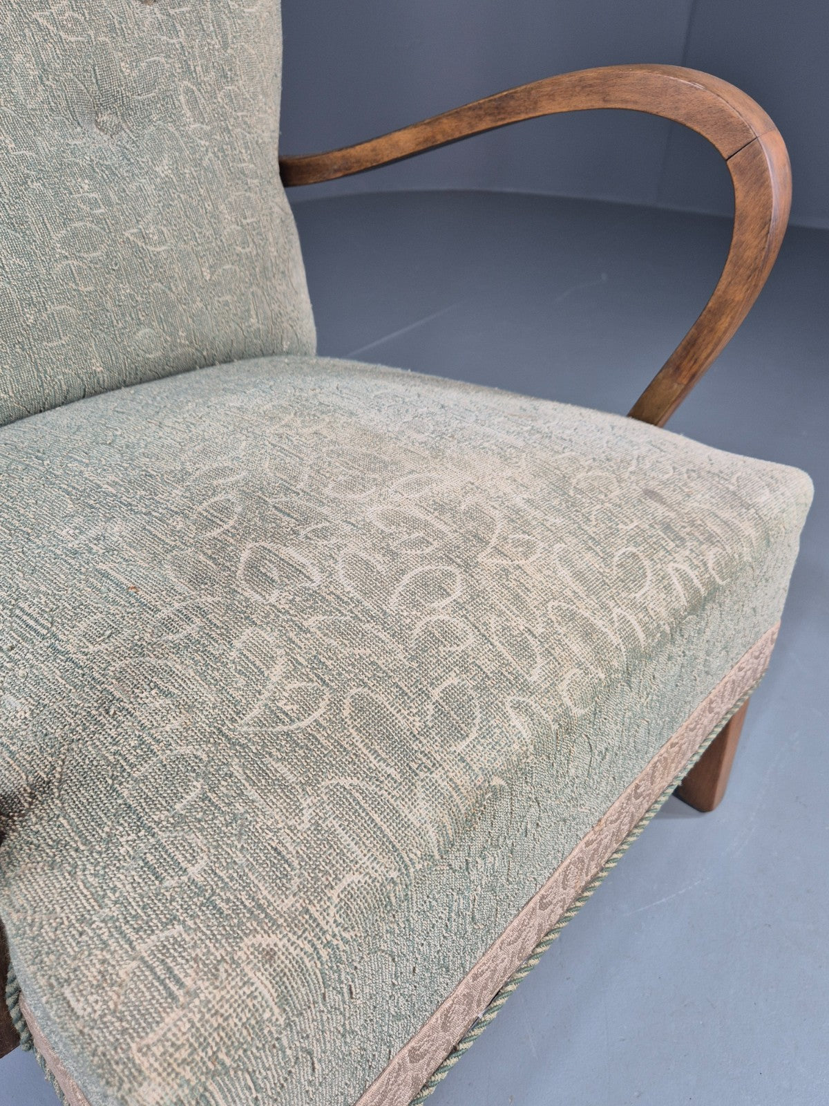 Vintage Art Deco Danish Armchair Beech Frames Original Upholstery EB11956