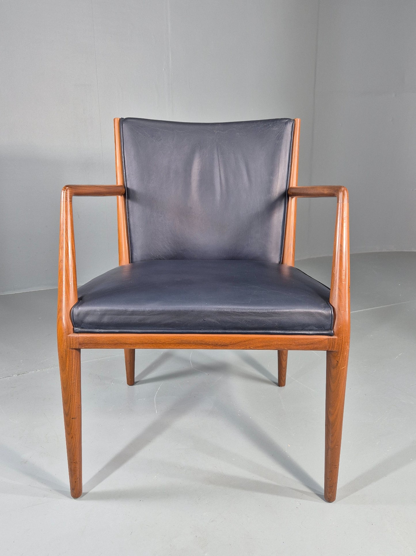 Vintage Mid Century Teak Armchair Blue Leather 1960s Retro  EB11900