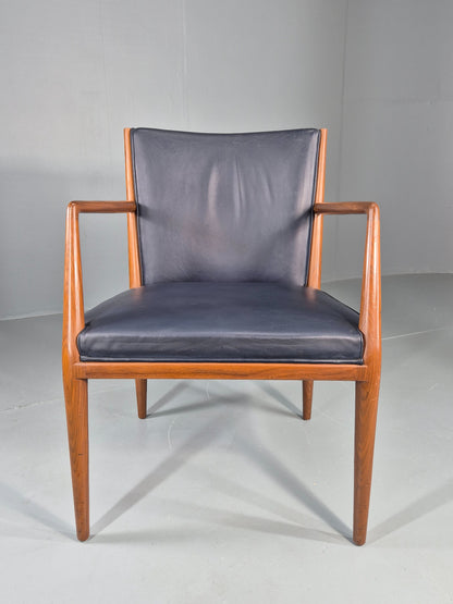 Vintage Mid Century Teak Armchair Blue Leather 1960s Retro  EB11900