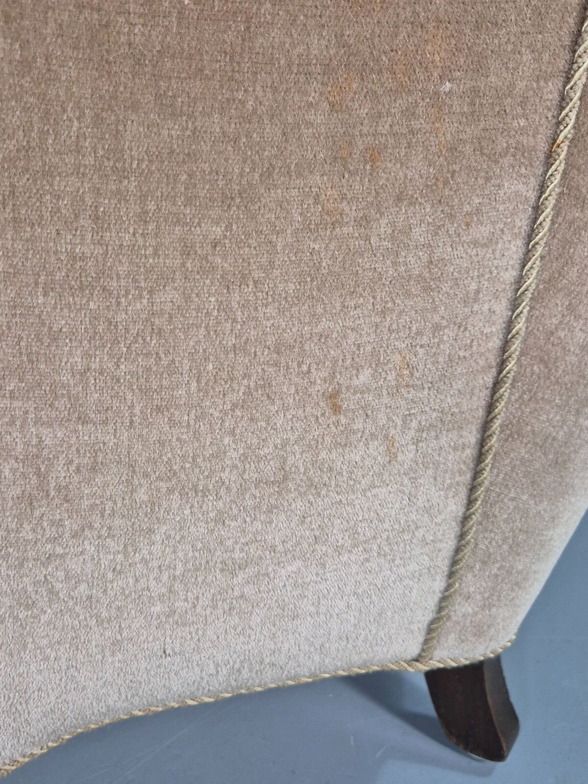 Vintage Danish Lounge Chair Beige Gold Upholstery Carved Frame 1930s EB7779 VCAR