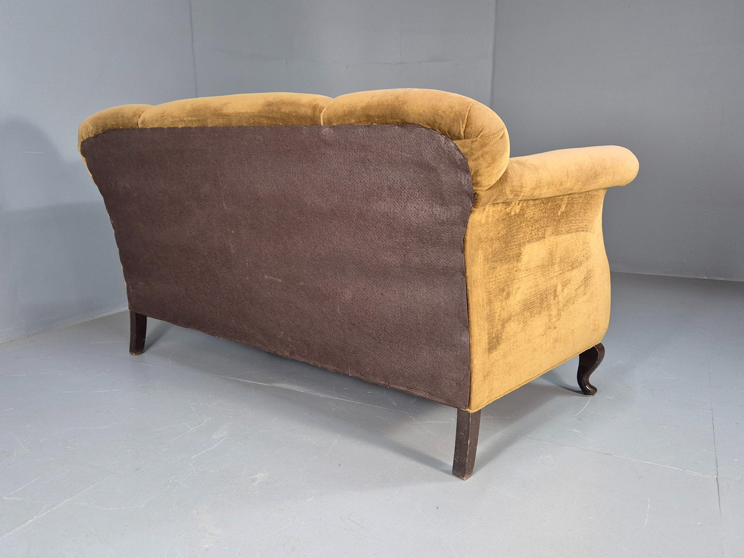 Antique 1920s Danish Sofa Mustard Velour Cabriole Legs EB09017