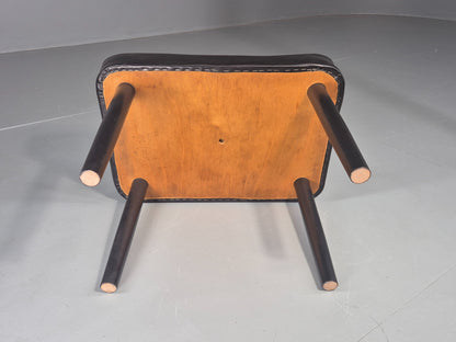 Vintage Mid Century Danish Black Vinyl Footstool Retro 1960s EB12265