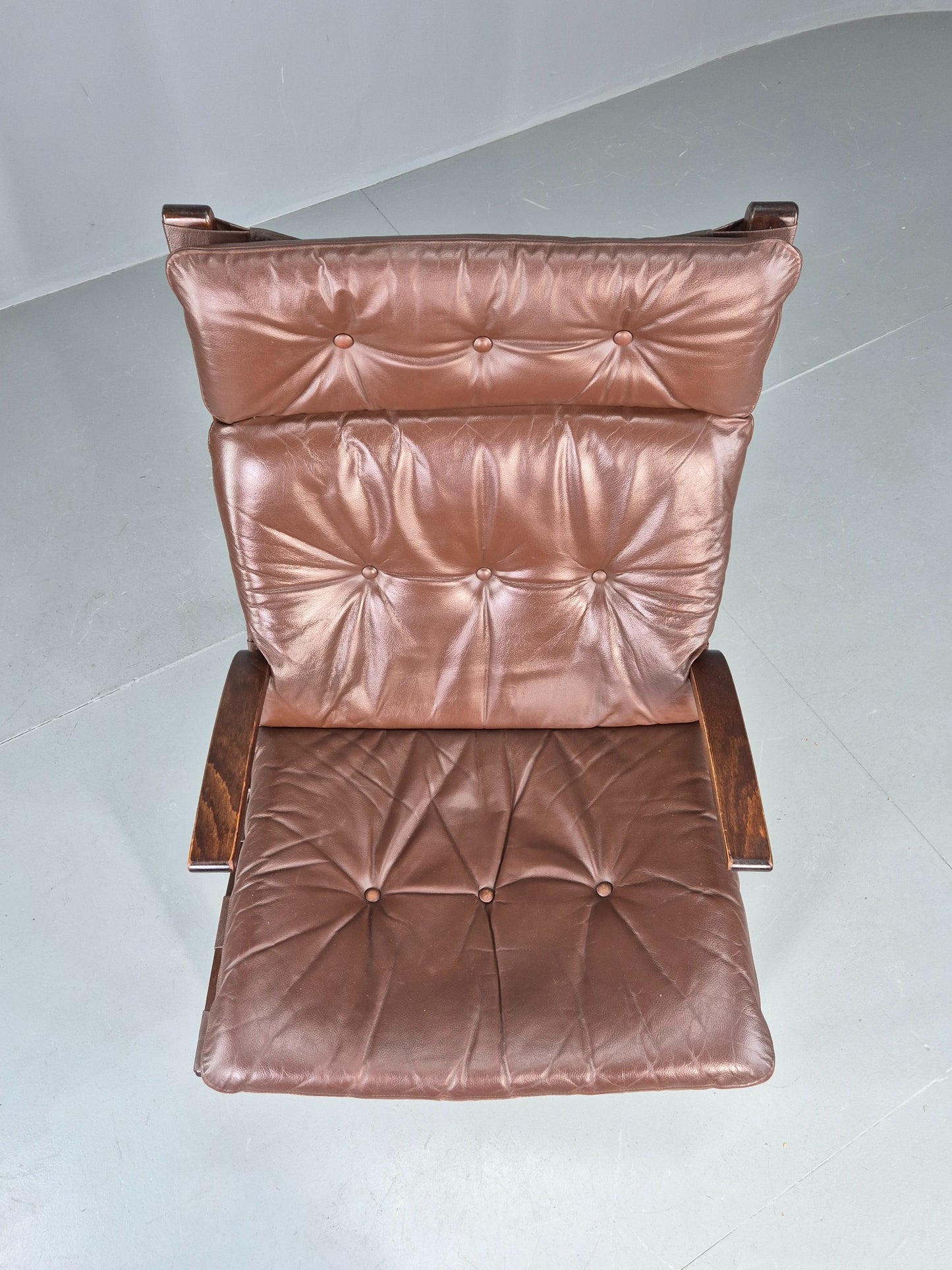 Vintage 1970s Leather Lounge Chair Farstrup Denmark Bentwood Frame Retro EB12311