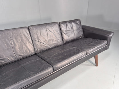 1960s 3-seater sofa Danish Design Black Leather Mid Century Retro Teak  EB10279