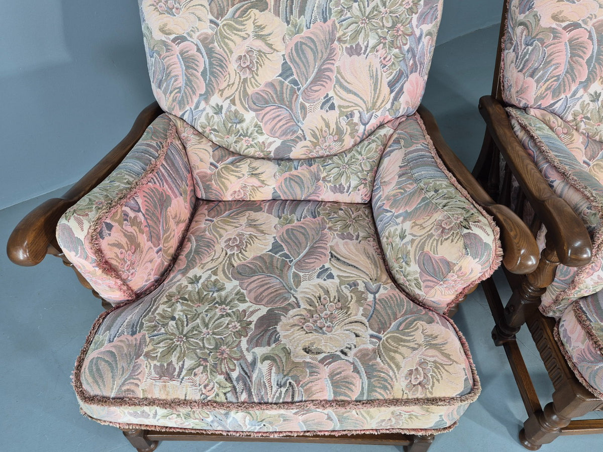 2 Vintage Ercol Lounge Chair Cloisters Range Pink Hued 1990s Cotton EB12917