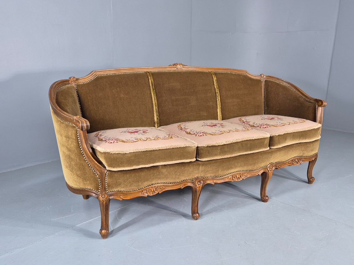 Vintage Danish 1950s 3 Seat Sofa with French Rococo Stylings Retro EB12767