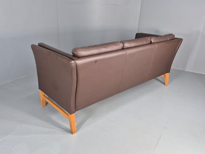 Vintage 3 Seater Sofa Danish Brown Leather Mid Century Skippers Retro EB10493