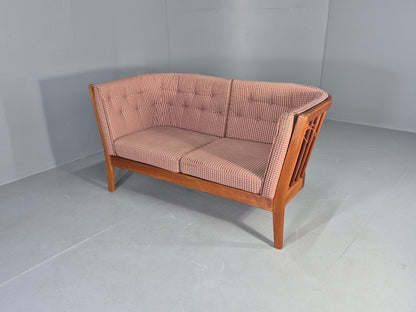 Vintage Stouby 2 Seater Sofa Stick Back Frame With Check Cloth Cover MCM EB10349