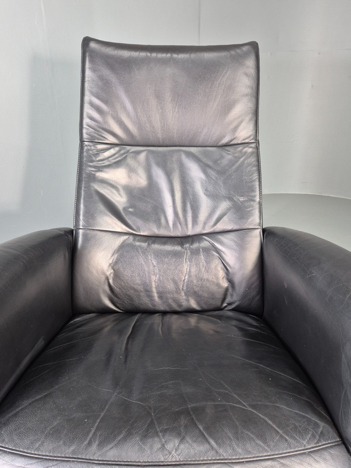 Vintage Hjort Knudsen Black Leather and Chrome Swivel Lounge Chair Retro EB13083