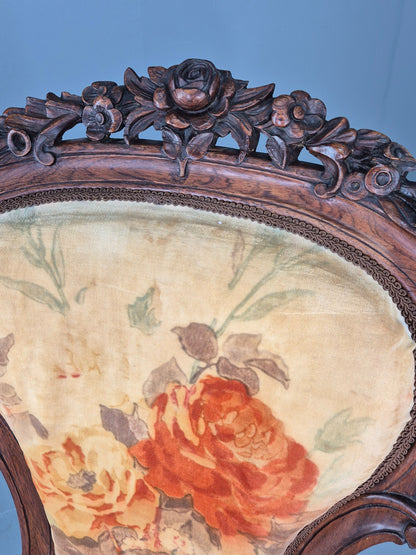 Antique Mahogany Baloon Back Armless Chair Floral Cotton Upholstery EB12793