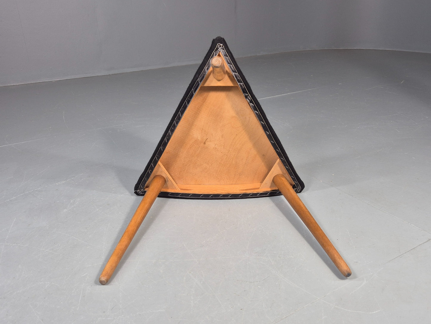 Vintage Danish Mid Century Footstool Triangular Black Cloth 1960s Retro EB12155