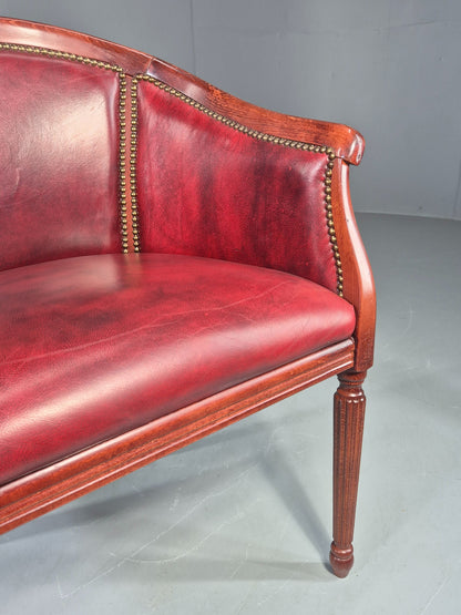 Vintage Tub Chair Antique Style Danish Made Red Vinyl Upholstery EB12696