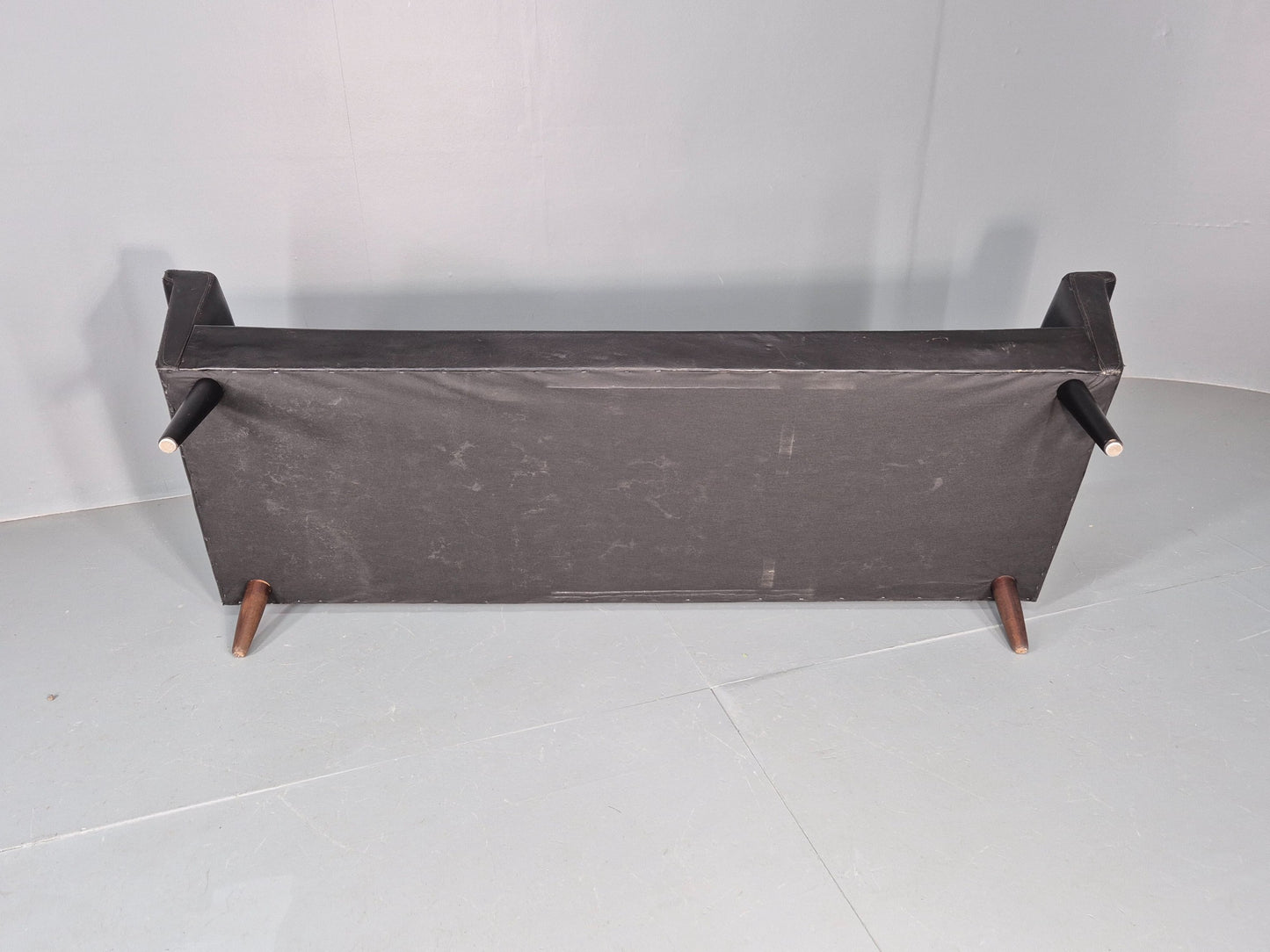 Mid Century 3 Seater Sofa Danish 1960s Black Leather Retro Modern Design EB11355