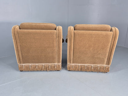 Vintage 1970s Lounge Chairs Green Velour Tassels Wing Back Danish Retro EB12137