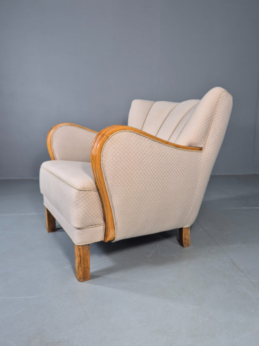 Vintage Danish Art Deco Lounge Chair Shell Back 1950s Retro EB13134