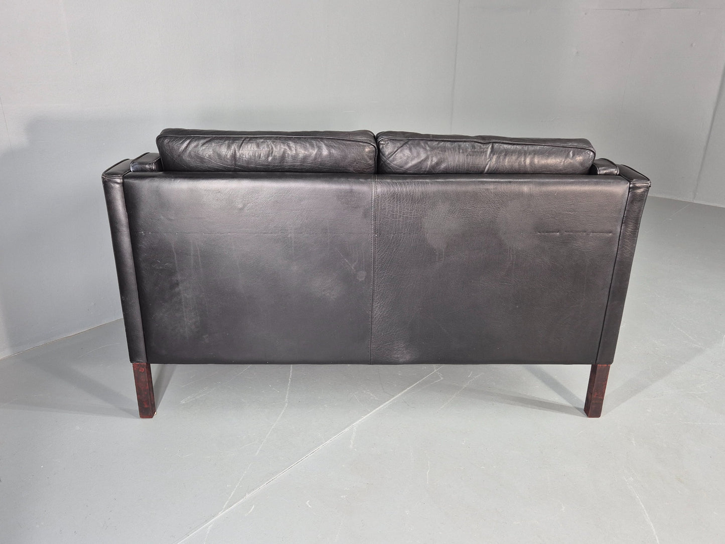Vintage Stouby 2 Seater Sofa Black Leather 1980s Quality Mid Century  EB12416