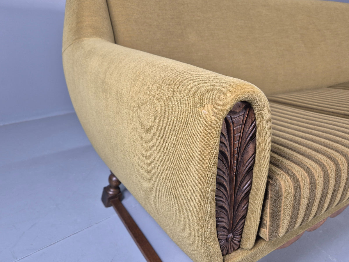 Vintage Danish 3 Seater Sofa 1970s Green Wool on Oak Frame Retro EB12752