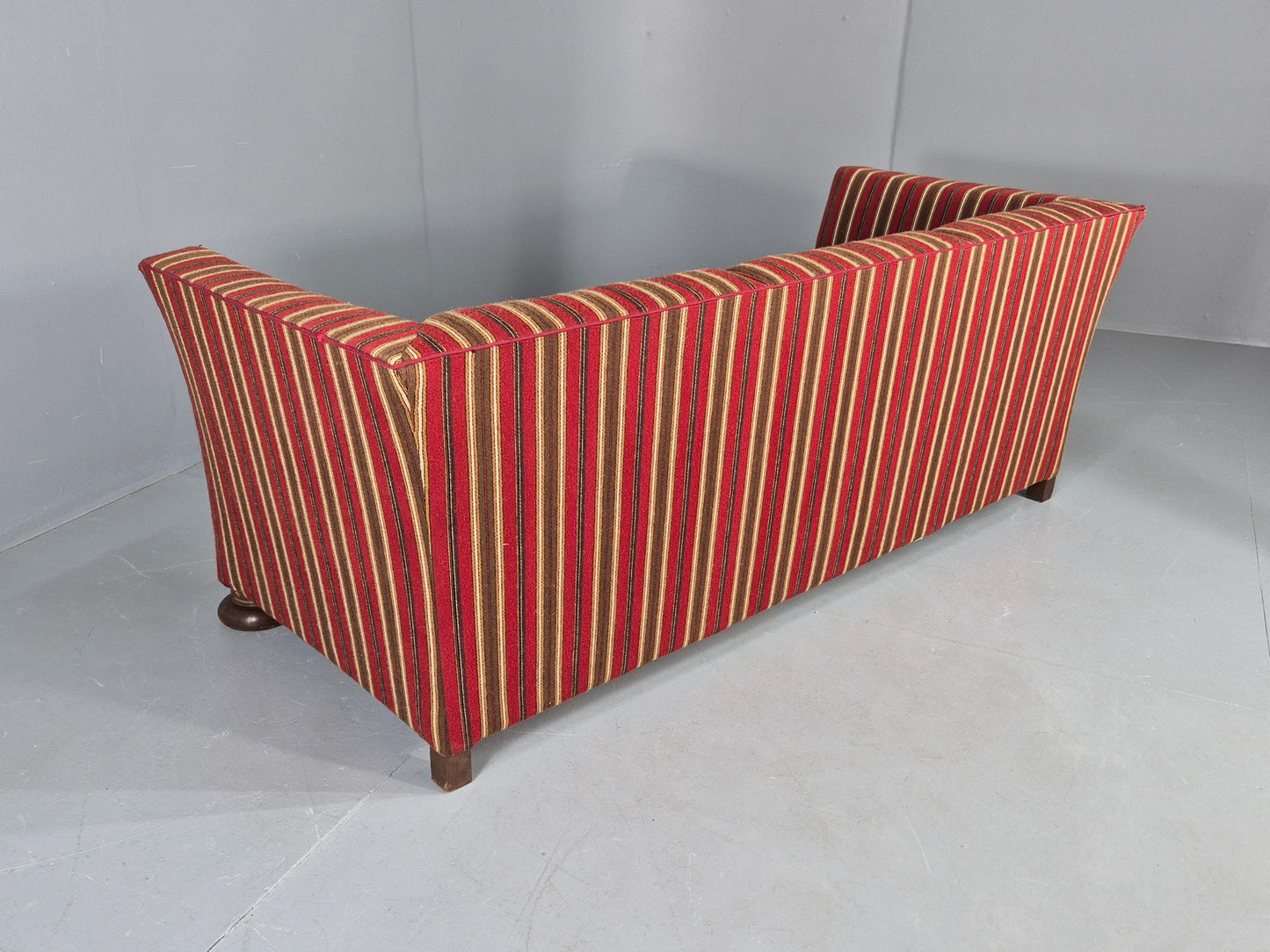 Vintage Art Deco Danish 3 Seater Sofa Red Wool Stripe Upholstery 1940s  EB12701