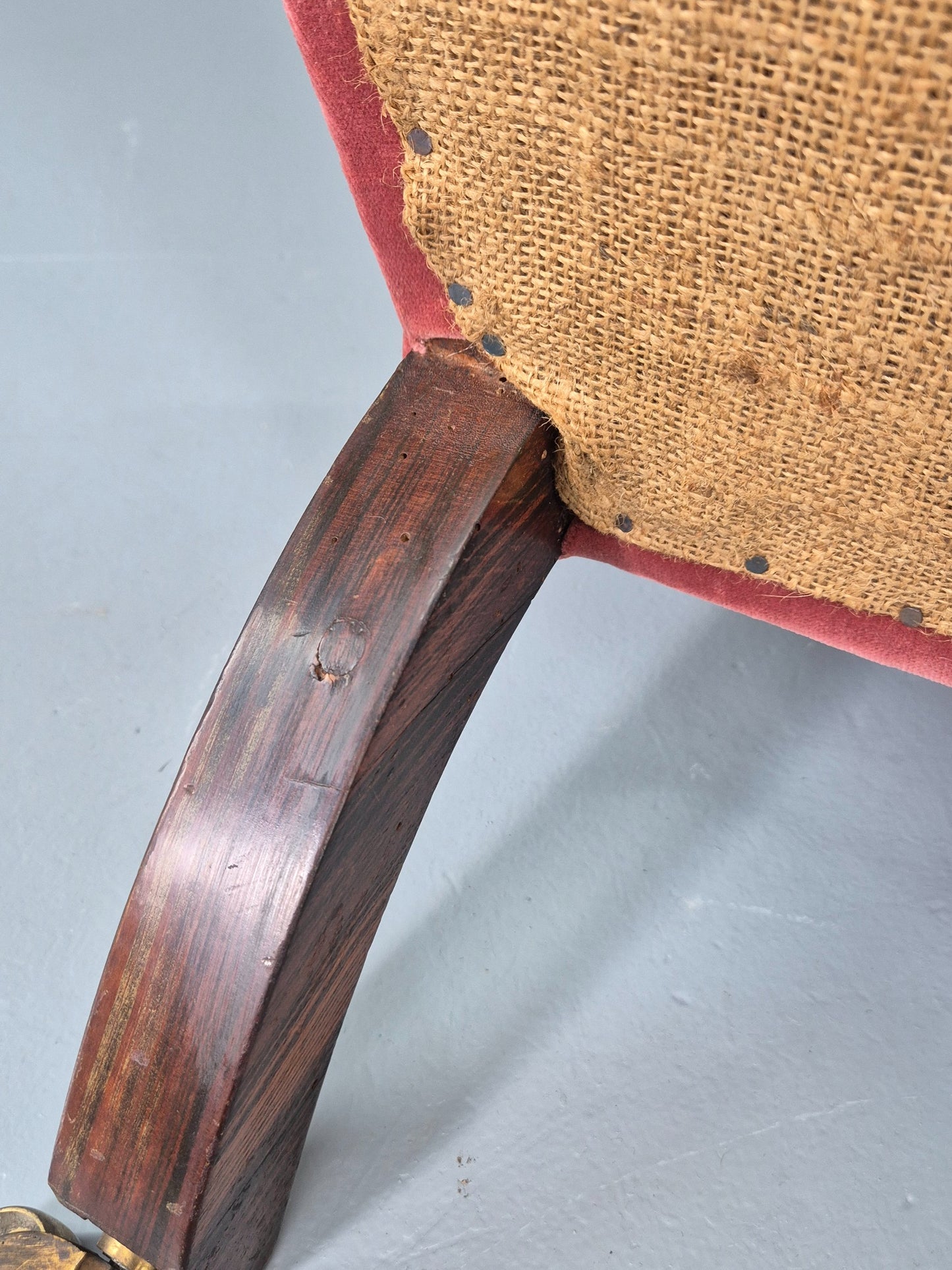 Antique Prayer or Slipper Chair Hot Pink Velvet Velour Upholstery 1900s EB12456