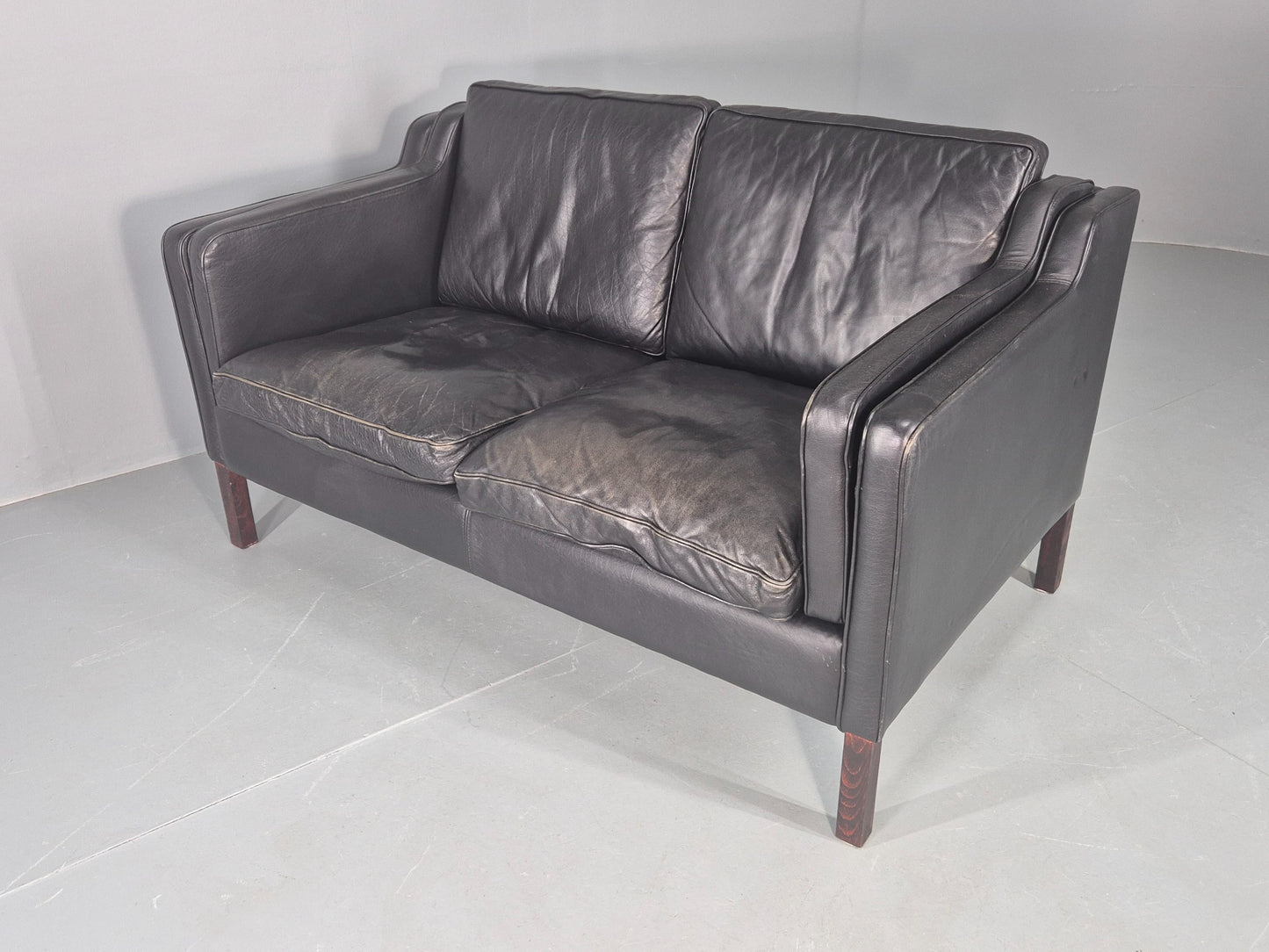 Vintage Stouby 2 Seater Sofa Black Leather 1980s Quality Mid Century  EB12416
