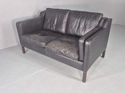 Vintage Stouby 2 Seater Sofa Black Leather 1980s Quality Mid Century  EB12416