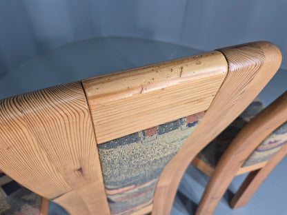 6 Brutalist Pine Dining Chairs 1980s Upholstery Danish Design Retro EB12146