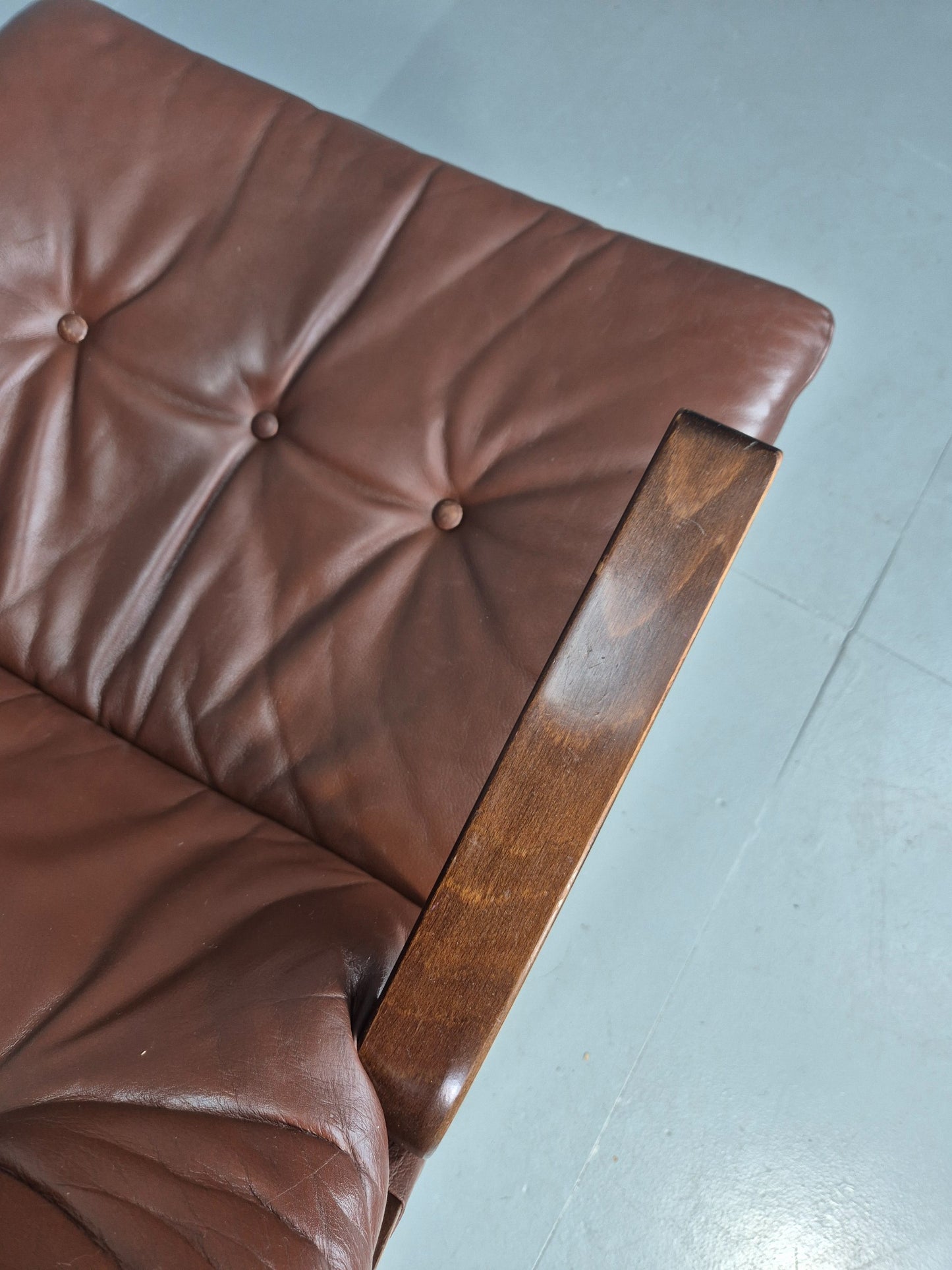 Vintage 1970s Leather Lounge Chair Farstrup Denmark Bentwood Frame Retro EB12312