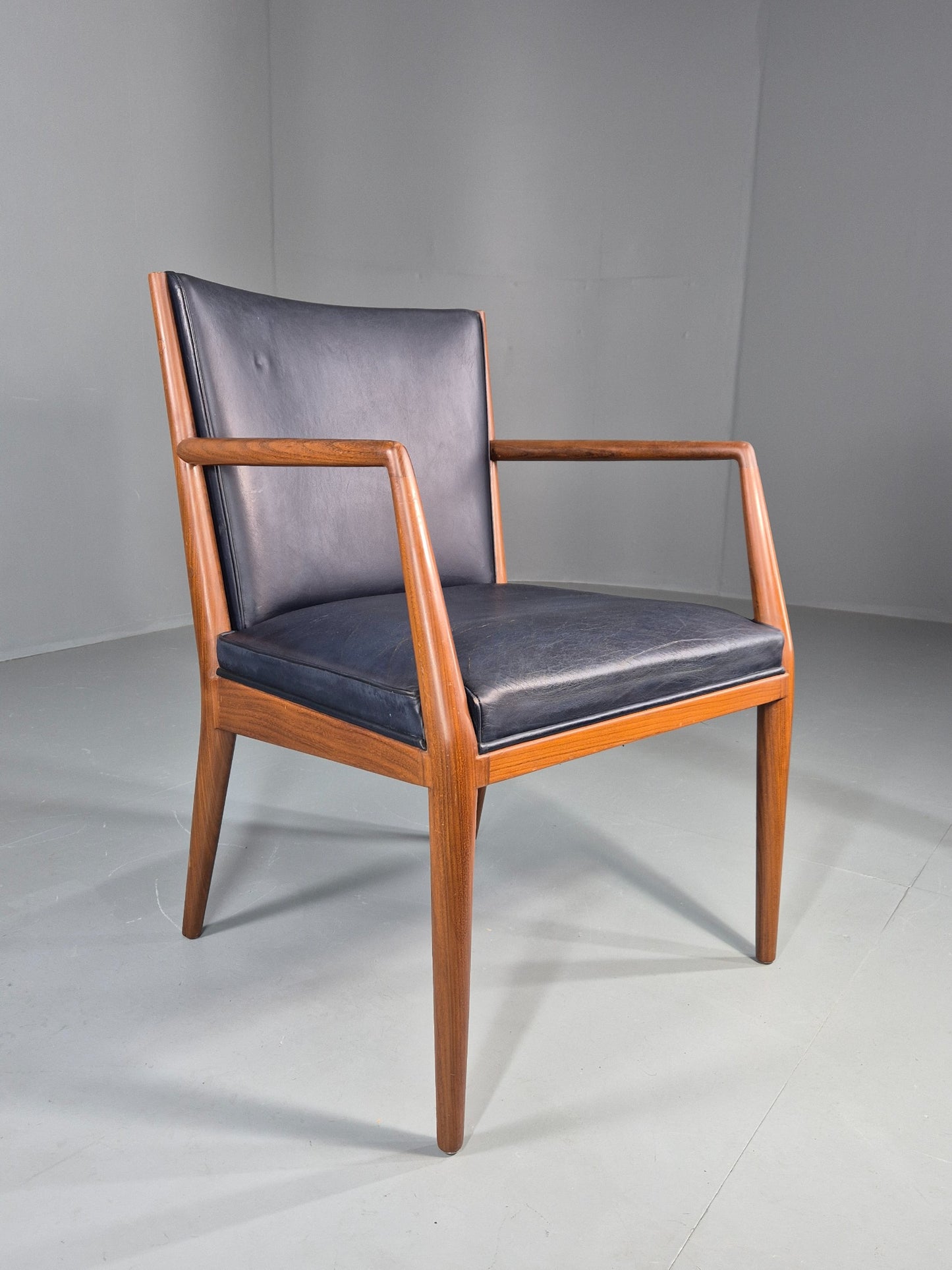 Vintage Mid Century Teak Armchair Blue Leather 1960s Retro  EB11909