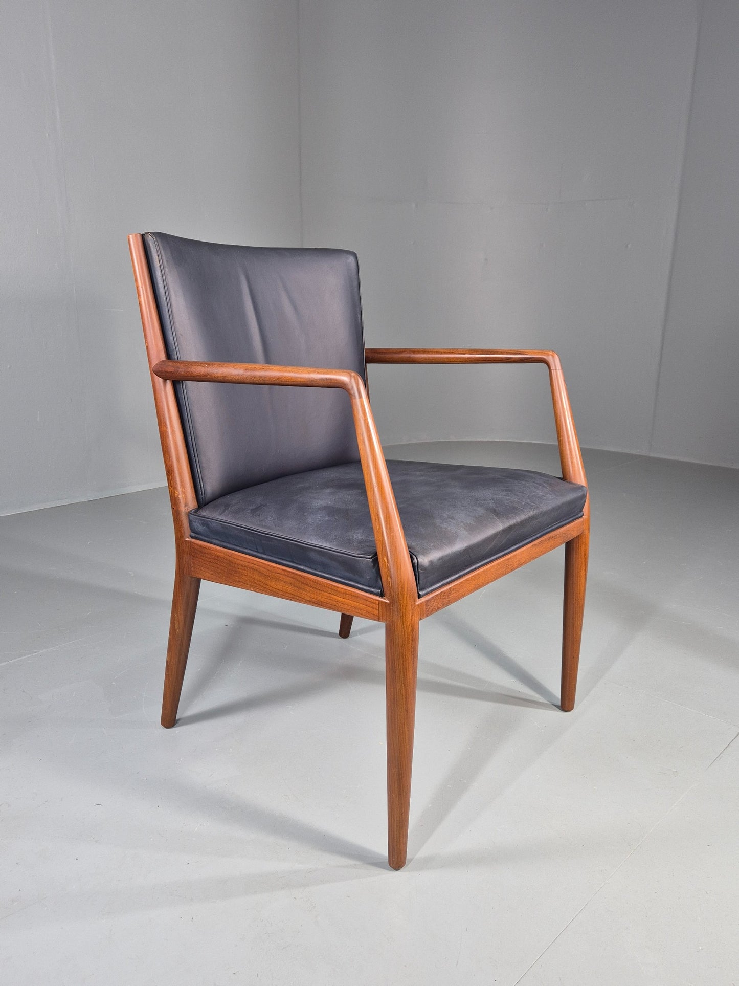 Vintage Mid Century Teak Armchair Blue Leather 1960s Retro EB11899